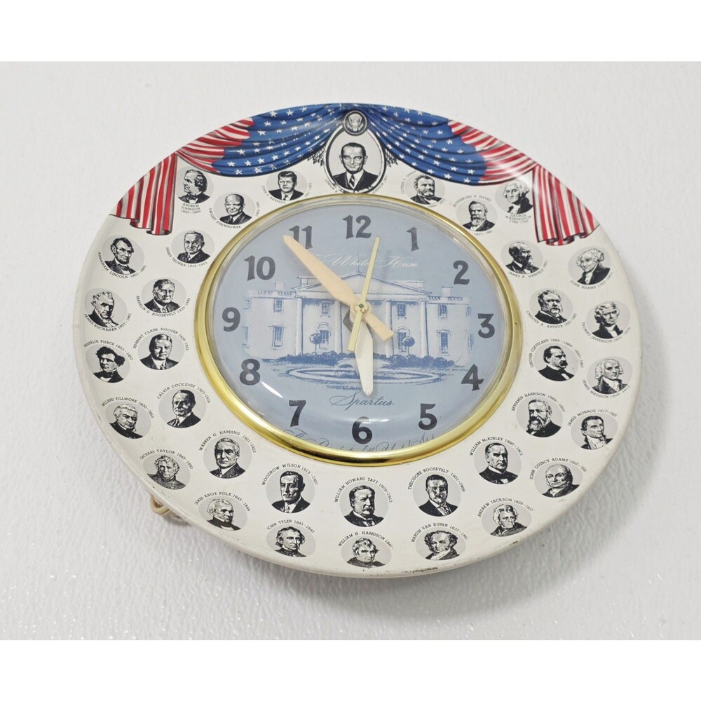Vintage 1960s Spartus U.S. Presidents / White House electric clock, READ